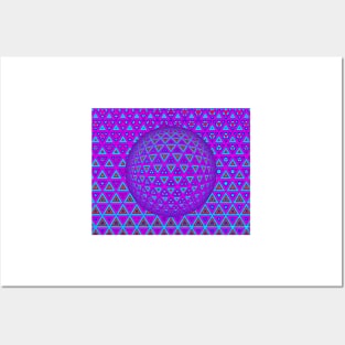 neon purple triangular design over a 3D sphere Posters and Art